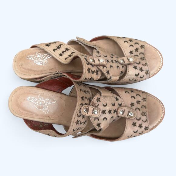 Freebird by Steven Block Heel Slide Leather Sandals Moonstar Ice womens 10 M Tan - Picture 12 of 13